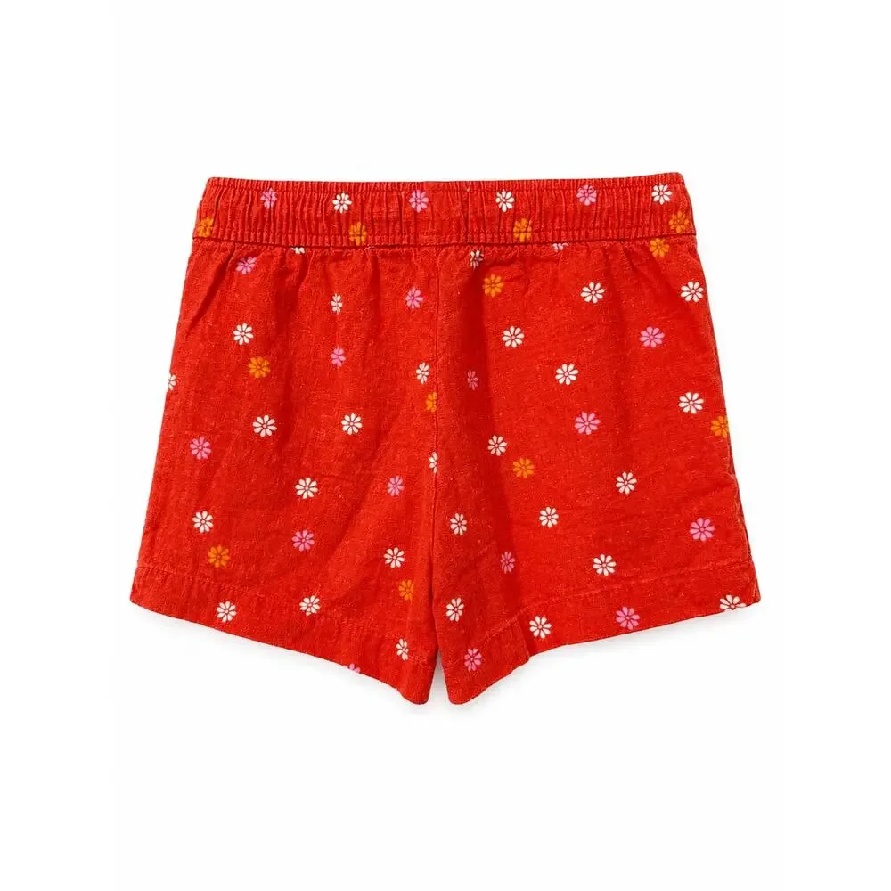 Old Navy Girls Linen Blend Shorts Size 8 Red Orange Floral Drawstring